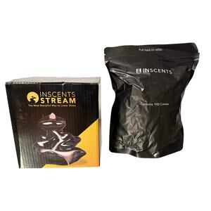 Inscents Stream Incense Holder w/ 100 Cones, 10 Scents, Black Ceramic 4”x4”x4”